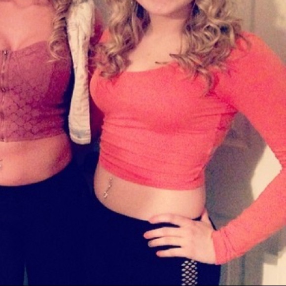 Poof! Tops - Coral crop top with cut out back